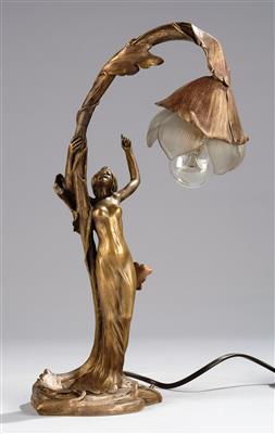 Helene Sibeud, a gilt bronze table lamp in the form of a poppy with a built-in female figure, c. 1900/10 - Jugendstil e arte applicata del XX secolo