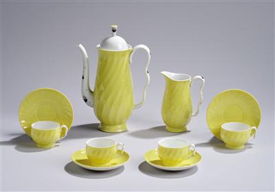 Otto Prutscher, elements from a mocha service: “yellow ground with modern dotted pattern”, form no. 17, pattern designed by Hilde Jesser, pattern no. 5551, pattern designed in c. 1928, executed by Vienna Porcelain Factory Augarten, by 1933 - Jugendstil and 20th Century Arts and Crafts