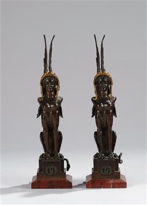 A pair of book ends with depictions of harpies, c. 1900 - Secese a umění 20. století