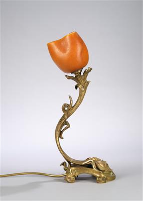 Tischlampe aus vergoldeter Bronze mit Lampenschirm von Daum, Nancy, um 1925 - Jugendstil u. angewandte Kunst d. 20. Jahrhunderts