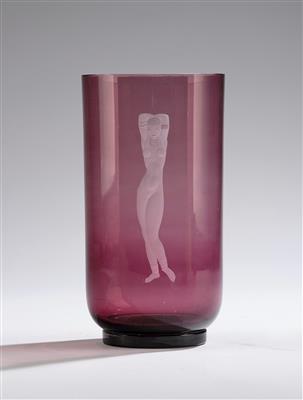 Vicke Lindstrand, a vase with engraved female figure with raised arms, model number: L 1358, designed in 1935, executed by Orrefors, Sweden, 1936 - Secese a umění 20. století
