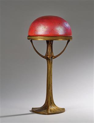 Adolf Pohl (1872–1930), a table lamp with lampshade by Johann Lötz Witwe for E. Bakalowits Söhne, Vienna, c. 1901 - Jugendstil and 20th Century Arts and Crafts
