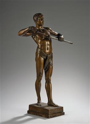 B. Haniroff, a fighter standing with a sword, Wiener Manufaktur Friedrich Goldscheider, c. 1885-1922 - Jugendstil e arte applicata del XX secolo