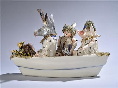 Gerda Smolik (born in Klagenfurt in 1951), a Limoges porcelain group “gentlemen’s party” - Jugendstil and 20th Century Arts and Crafts