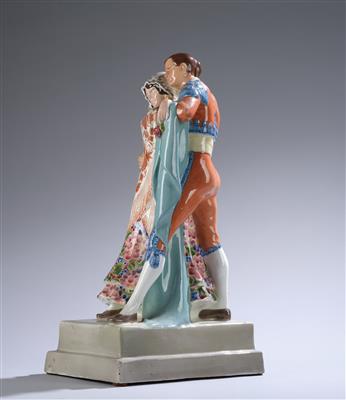 Karl Perl, “Spanish couple dancing” on a rectangular base, model number: 5001, model: c 1922, executed by Wiener Manufaktur Friedrich Goldscheider, by c 1930 - Secese a umění 20. století
