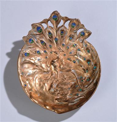 A bowl with a peacock motif, Louchet, Paris, c. 1900 - Jugendstil e arte applicata del XX secolo