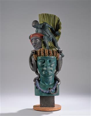 Wilhelm Schleich, an allegorical female bust: bust with lateral snakes, with a non-European mask and a fighter, 1935 - Jugendstil and 20th Century Arts and Crafts