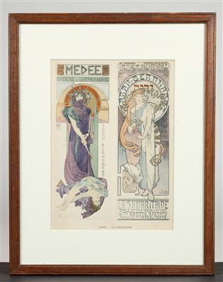 Alphonse Mucha (Eibenschütz 1860–1939 Paris), “Médée & La Samaritaine”, Theatre De La Renaissance, Sarah Bernhardt, La Décoration, c. 1898 - Jugendstil e arte applicata del XX secolo