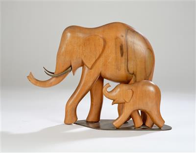 Elefantengruppe ("Elefant mit Elefantenkalb"), Modellnummer: 3947, Werkstätte Hagenauer, Wien - Jugendstil und angewandte Kunst des 20. Jahrhunderts