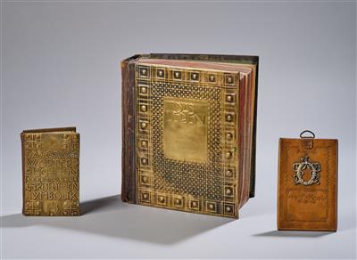 Georg Klimt, three objects for Fanny Klimt: two book covers: “Das Leben” and “Das Wörter-Büchlein der christlichen Symbolik”, and a plaquette “F. K. 1906” - Secese a umění 20. století