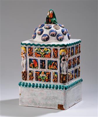 A small tiled stove (model for a tiled stove), in the manner of Bertold Löffler, Wiener Keramik and Gmundner Keramik, - Jugendstil e arte applicata del XX secolo