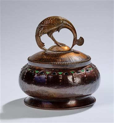 Ludwig Vierthaler (Munich 1875–1967 Hanover), a covered box with a peacock, Eugen Ehrenböck and Ludwig Vierthaler, c. 1910 - Secese a umění 20. století