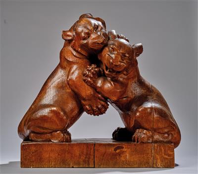 Franz Barwig the Younger (Vienna, 1903-1985), two lion cubs fighting - Jugendstil e arte applicata del XX secolo