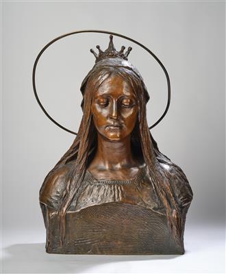 A large bronze bust: a female figure with crown and halo, attributed to Teresa Feodorovna Ries, c. 1899 - Secese a umění 20. století