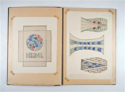 A portfolio with 10 sheets, inter alia, decorative designs by Bertold Löffler, - Secese a umění 20. století