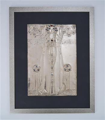 A relief with female figure and inscription: “PER ASPERA AD ASTRA”, attributed to Georg Klimt, designed in around 1900 cf. pictorial motif by Margaret Macdonald (MacDonald) - Jugendstil and 20th Century Arts and Crafts
