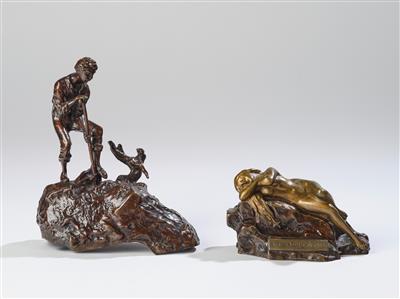 Carl Kauba (Vienna 1865-1922), a two-piece object: "A Treasure-Seeker" with a gilt bronze figure of an unclothed woman, c. 1920 - Secese a umění 20. století