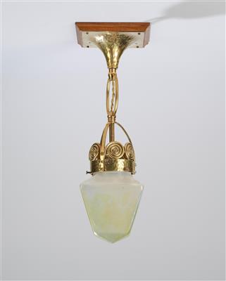 A ceiling lamp made of brass with lampshade by Johann Lötz Witwe, Klostermühle, probably for E. Bakalowits Söhne, Vienna, c. 1902 - Secese a umění 20. století