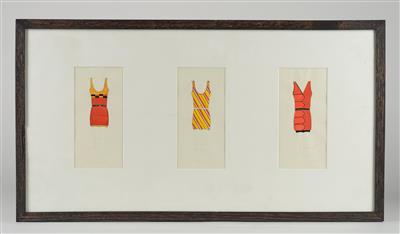 A preparatory sketch: three bathing suits (swimwear), probably by Anny Schröder-Ehrenfest, Wiener Werkstätte - Jugendstil and 20th Century Arts and Crafts