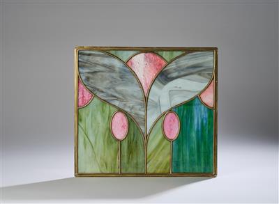 A glass window with stylised floral motifs, attributed to Koloman Moser, Vienna, c. 1902 - Jugendstil and 20th Century Arts and Crafts