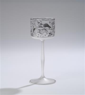 A wine glass (drinking glass, Römer, stem glass), designed by Carl or Paul Thomas (?), Vienna, 1911/14, Bohemian manufactory, commissioned by J. & L. Lobmeyr, Vienna - Secese a umění 20. století