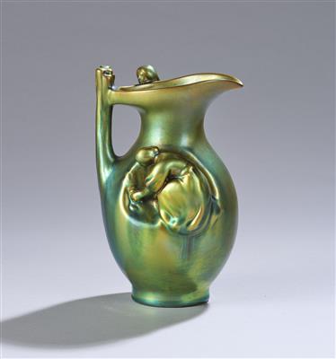 A handled vase with two female figures, form number: 7766, designed in around 1906, executed by Zsolnay Pécs, c. 1930 - From the Schedlmayer Collection II - Art Nouveau and Applied Art of the 20th Century