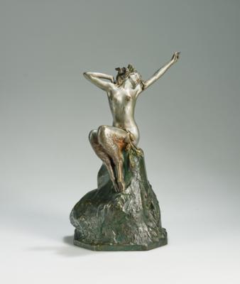 A bronze figure: a female satyr sitting on a rock, c. 1930 - Secese a umění 20. století
