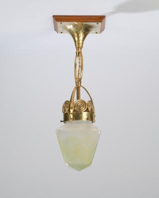 A ceiling lamp made of brass with lampshade by Johann Lötz Witwe, Klostermühle, probably for E. Bakalowits Söhne, Vienna, c. 1902 - Secese a umění 20. století