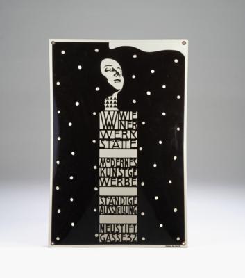 An enamel sign: Wiener Werkstätte - Modernes Kunstgewerbe - Ständige Ausstellung, Neustiftgasse 32, Emailwerk Steg, Wien XVI, later execution - Secese a umění 20. století