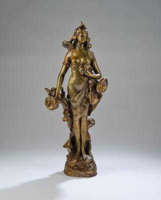 A large bronze figure: female figure with lilies, c. 1920/30 - Jugendstil e arte applicata del XX secolo