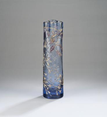 A cylindrical vase with trefoil opening and aquilegia decor, Emile Gallé, Nancy, c. 1885 - Jugendstil and 20th Century Arts and Crafts