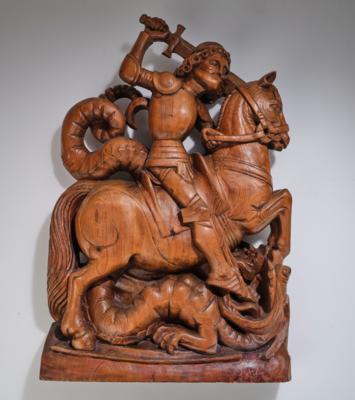 Franz Barwig, a large relief: Saint George on horseback fighting the dragon - Jugendstil e arte applicata del XX secolo