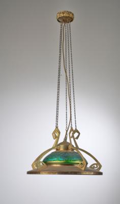 A large ceiling lamp in the manner of Josef Maria Olbrich with a lamp shade by Johann Lötz Witwe, Klostermühle for by E. Bakalowits, Söhne, Vienna, 1900 - Jugendstil and 20th Century Arts and Crafts