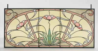 A large rectangular stained glass window with water lily motifs, c. 1900/1920 - Secese a umění 20. století