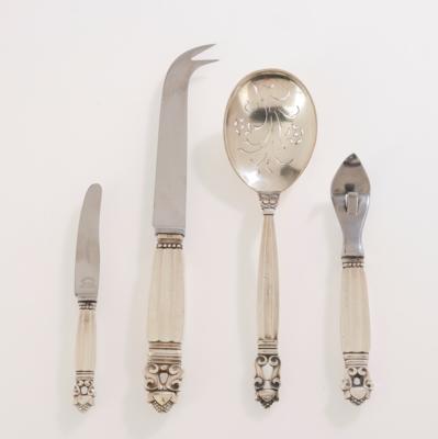 Johan Rohde (design), four silver cutlery elements, model "Acron" (acron) and "Konge" (king), designed in 1915, executed by Georg Jensen Silversmithy, Copenhagen, after 1945 - Jugendstil and 20th Century Arts and Crafts