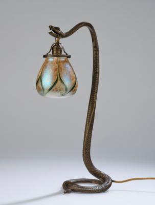 A lamp in the shape of a snake with a lamp shade by Johann Lötz Witwe, Klostermühle, c. 1900/02 - Secese a umění 20. století