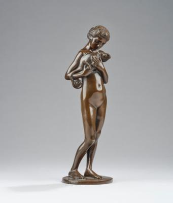 Michael Powolny, a bronze figure: a standing girl with a chameleon, designed in 1909/10, Wiener Werkstätte - Secese a umění 20. století