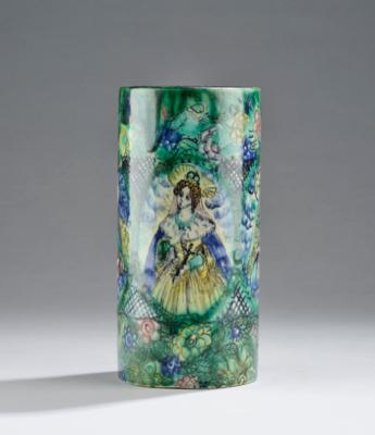 A vase with colourfully painted female figures, shape: Michael Powolny/Bertold Löffler, Wiener Keramik, 1910-12 - Jugendstil e arte applicata del XX secolo