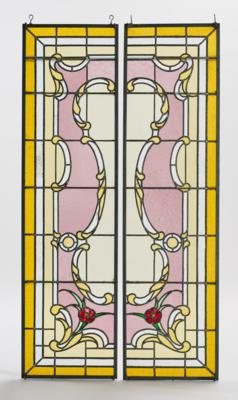 Zwei Glastüren in Bleiverglasung mit floralen und arabesken Motiven in Bleiverglasung, um 1900/1920 - Jugendstil & Angewandte Kunst des 20. Jahrhunderts
