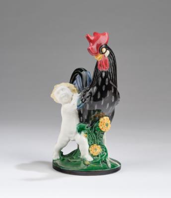 Michael Powolny, a putto with rooster, WK model number 201, executed by Wiener Keramik, 1910-12 - Jugendstil and 20th Century Arts and Crafts