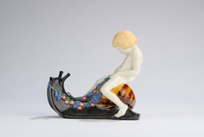 Michael Powolny, a figure astride a snail, WK model number 81, designed in around 1907, executed by Wiener Keramik, by 1912 - Jugendstil and 20th Century Arts and Crafts