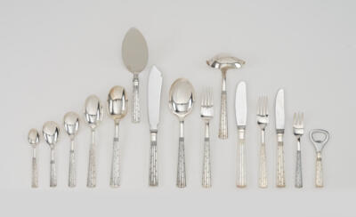 A “Champagne” cutlery service for six persons, 55 pieces, designed by Jens H. Quistgaard, 1947, Orla Vagn Mogensen, Copenhagen,, c. 1950/60 - Jugendstil e arte applicata del XX secolo
