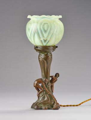 A bronze lamp with seascape and three bathers, c. 1900/20 - Jugendstil and 20th Century Arts and Crafts