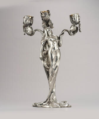 Claude Bonnefond (1868-1936), a three-armed candlestick in the shape of a female figure, France, c. 1900 - Secese a umění 20. století