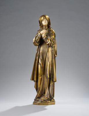 Große Madonnenfigur aus vergoldeter Bronze mit geschnitztem Elfenbein, um 1920/25 - Jugendstil & Angewandte Kunst des 20. Jahrhunderts