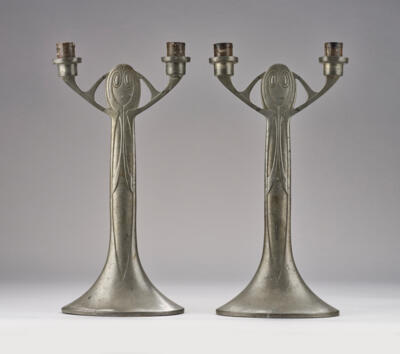 Josef Maria Olbrich, a pair of candelabra, model number 1819, designed in around 1902, executed by Eduard Hueck, Lüdenscheid - Jugendstil and 20th Century Arts and Crafts