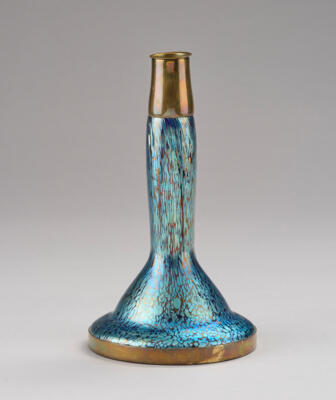 A candle stick (candleholder) with brass mount, Johann Lötz Witwe, Klostermühle, for E. Bakalowits Söhne, Vienna, 1901, - Jugendstil and 20th Century Arts and Crafts