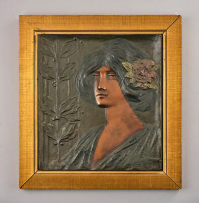 A copper relief with a female portrait in profile, c. 1900/20 - Secese a umění 20. století
