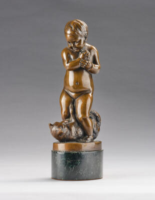 Matthias Bechtold (Deutschland, 1886-1940), Bronzeobjekt: Knabe mit Ball und spielender Katze, um 1920 - Jugendstil & Angewandte Kunst des 20. Jahrhunderts