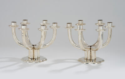 A pair of six-light silver girandoles, probably designed by Josef Haller, Vienna, as of May 1922 - Jugendstil e arte applicata del XX secolo
